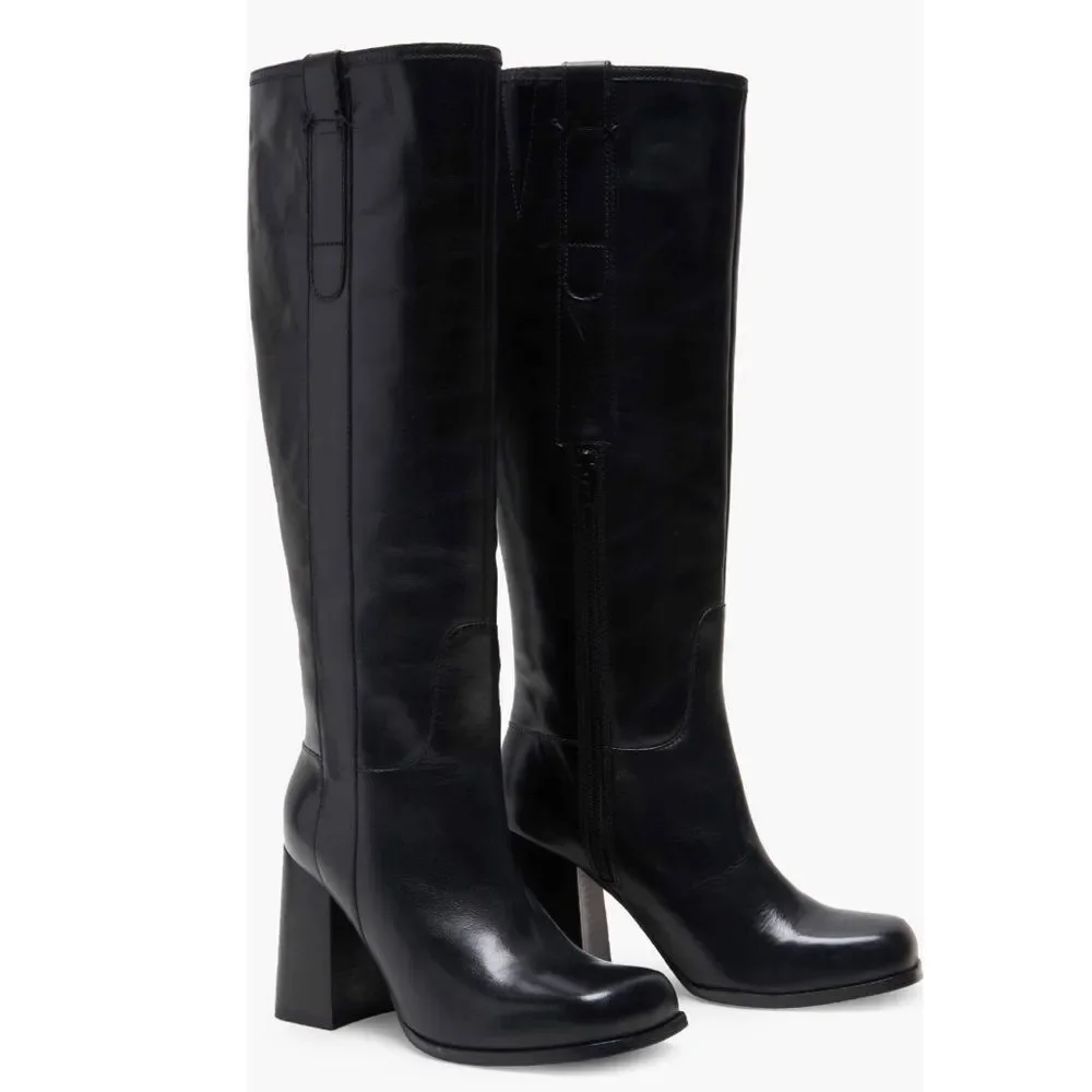 Free People Naomi Tall Leather Boots, Black, New, Size 6.5
